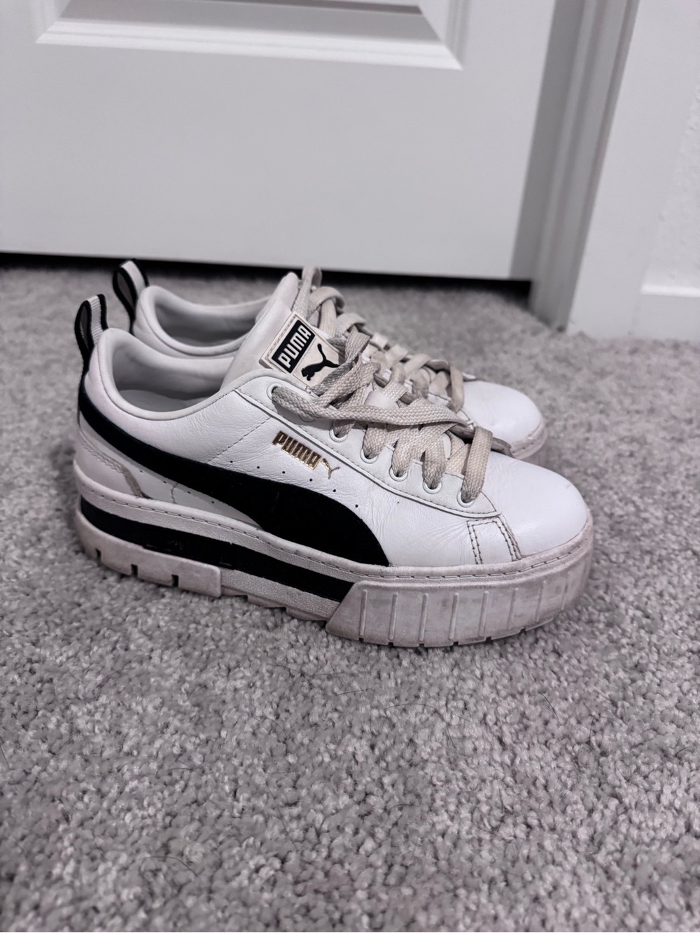 Puma White and Black Platform Sneakers